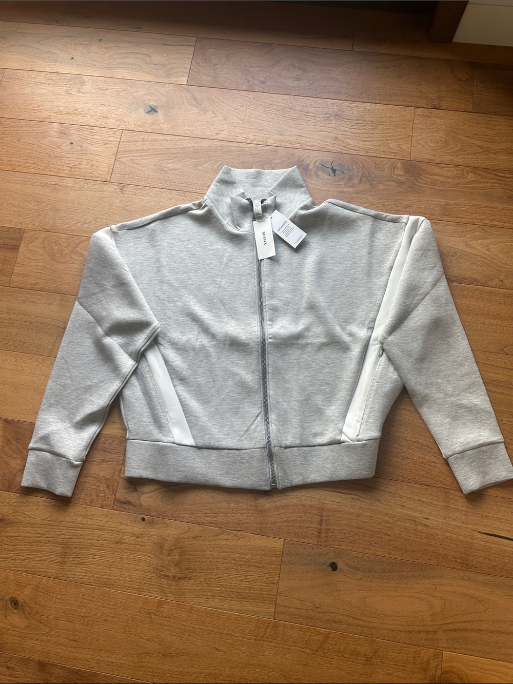 SPANX Air Essentials Light Gray and White Full-Zip Track Jacket Size Large NWT